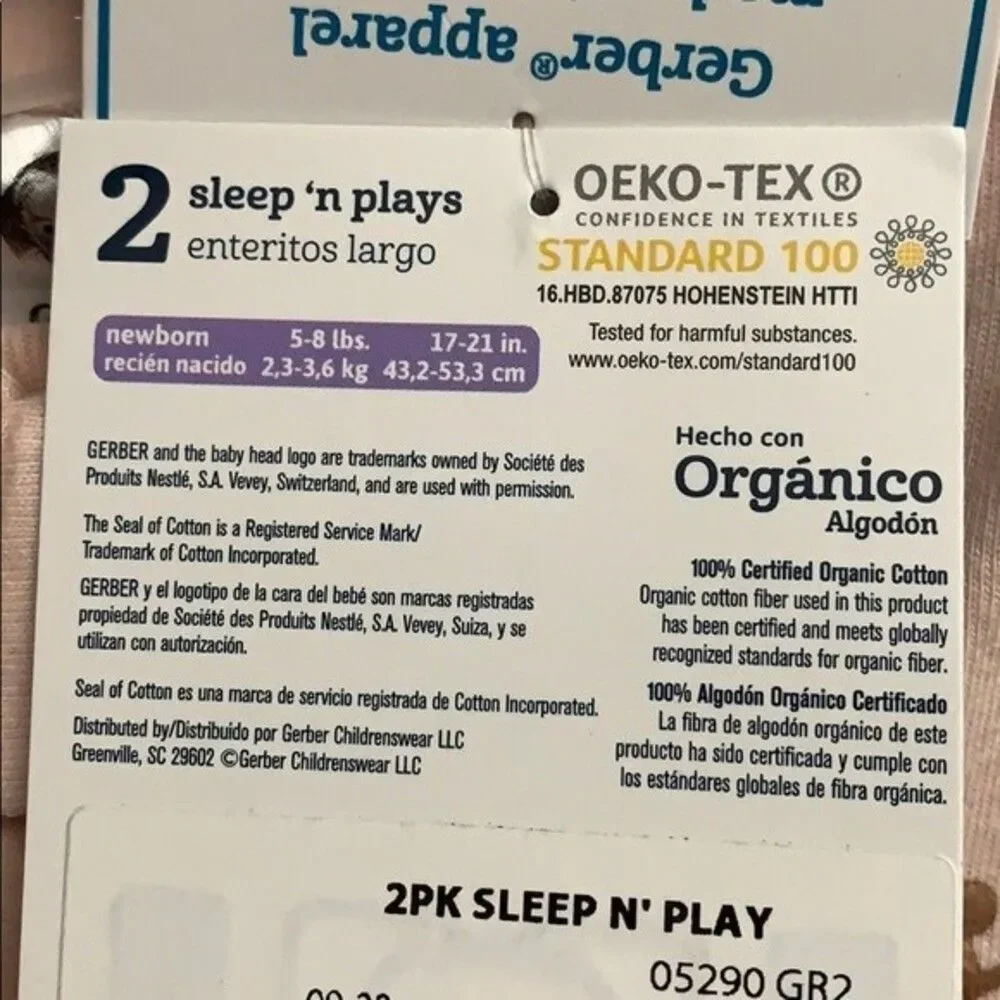 Gerber Organic Baby Girl Princess Sleep N' Play, 2 Pack   0-3 months